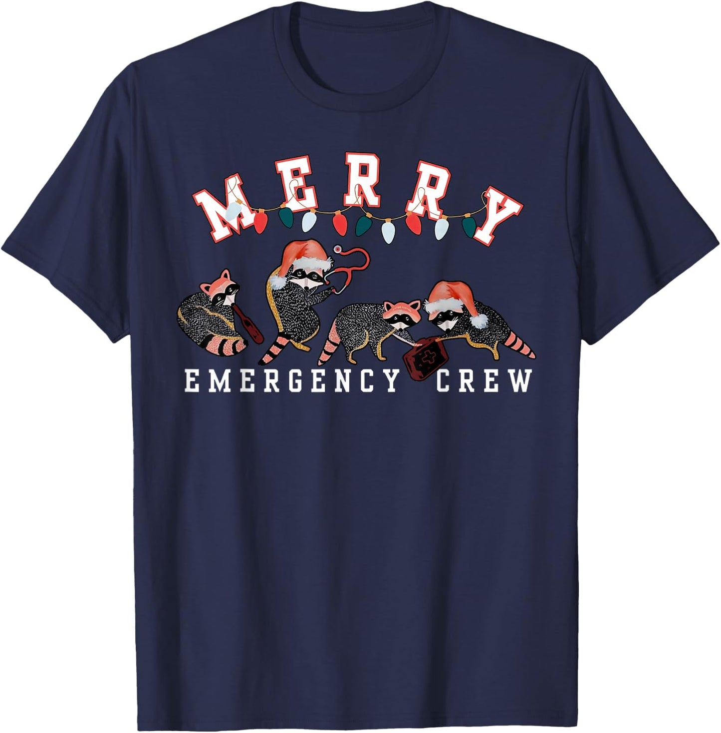 Cute Raccoon Emergency Nurse Crew Christmas ER Crew Nurse T-Shirt - T-Shirt | Navy