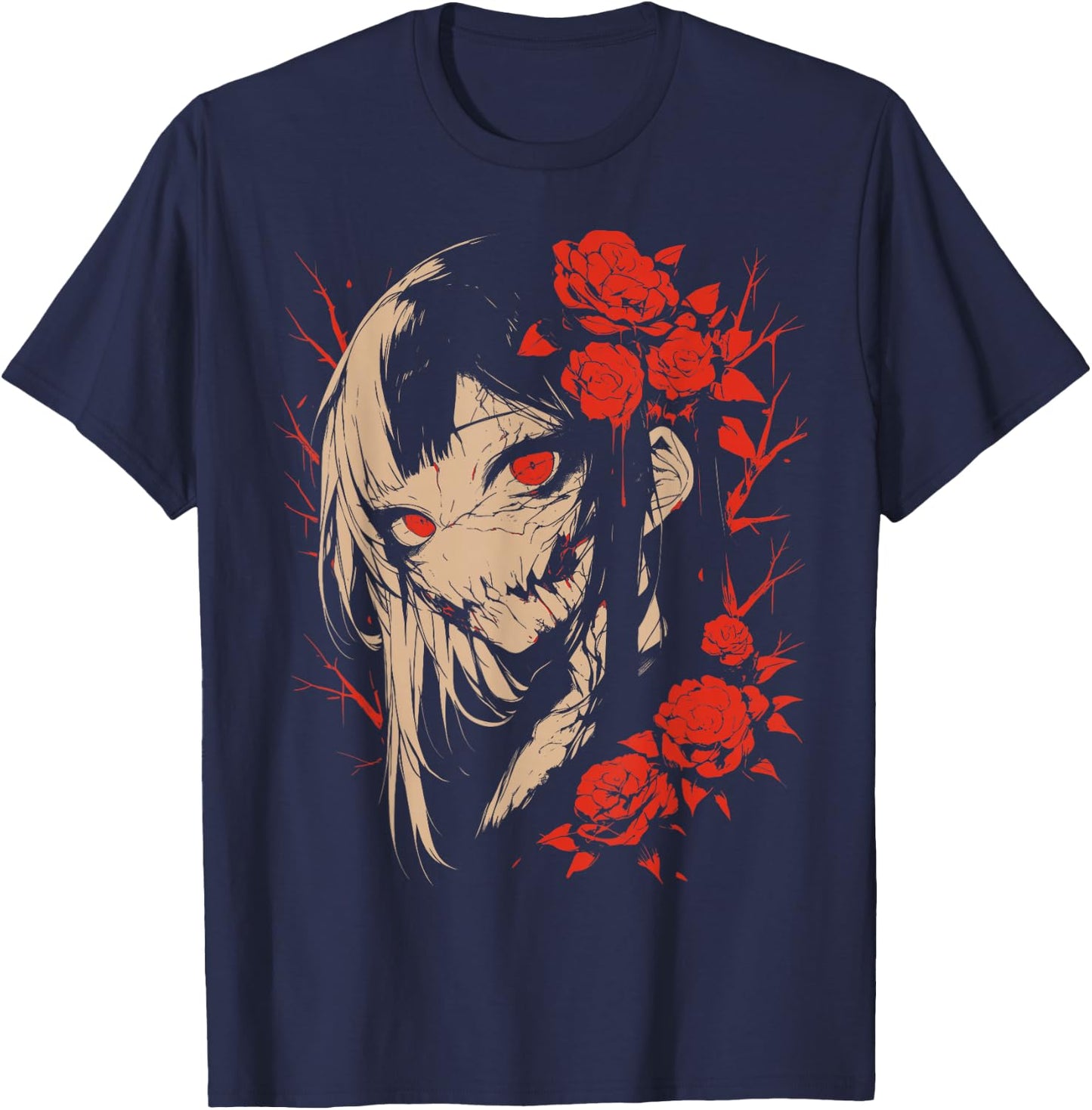 Horror Anime Manga | Japan Japanese Creepy Kawaii Goth T-Shirt - T-Shirt | Navy