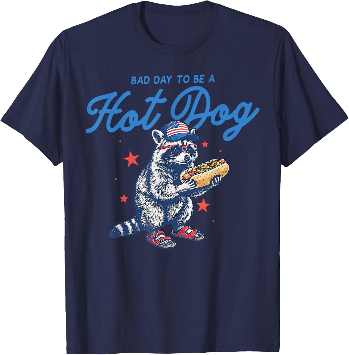 Bad Day to Be A Hotdog Funny Raccoon Merica 4th of July Kids T-Shirt - T-Shirt | Navy