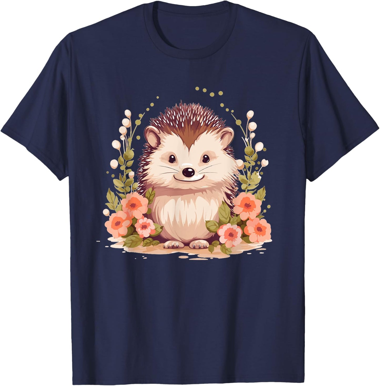 Cute Hedgehog With Flowers I Hedgehog T-Shirt - T-Shirt | Navy