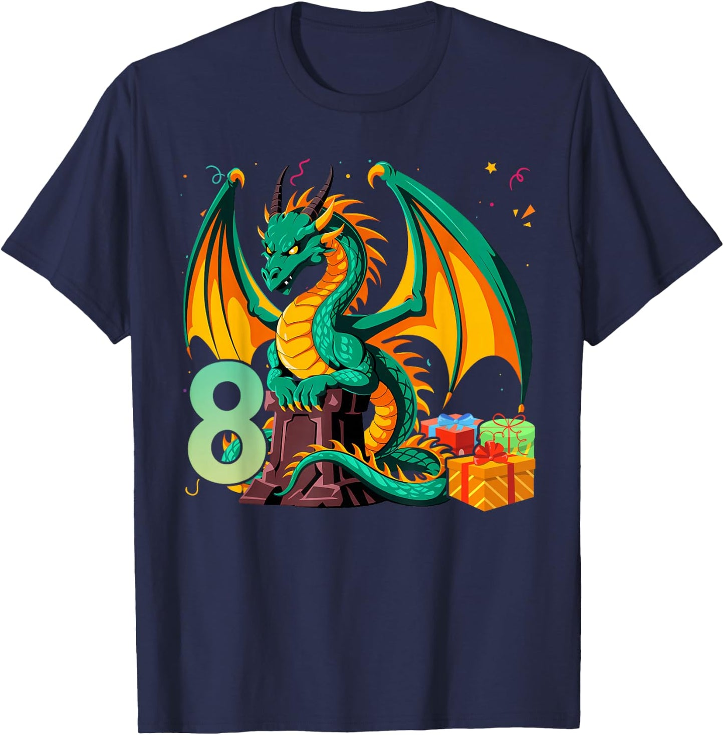 Children's Birthday Dragon 8 Years Boy Dragon Number Age T-Shirt - T-Shirt | Navy