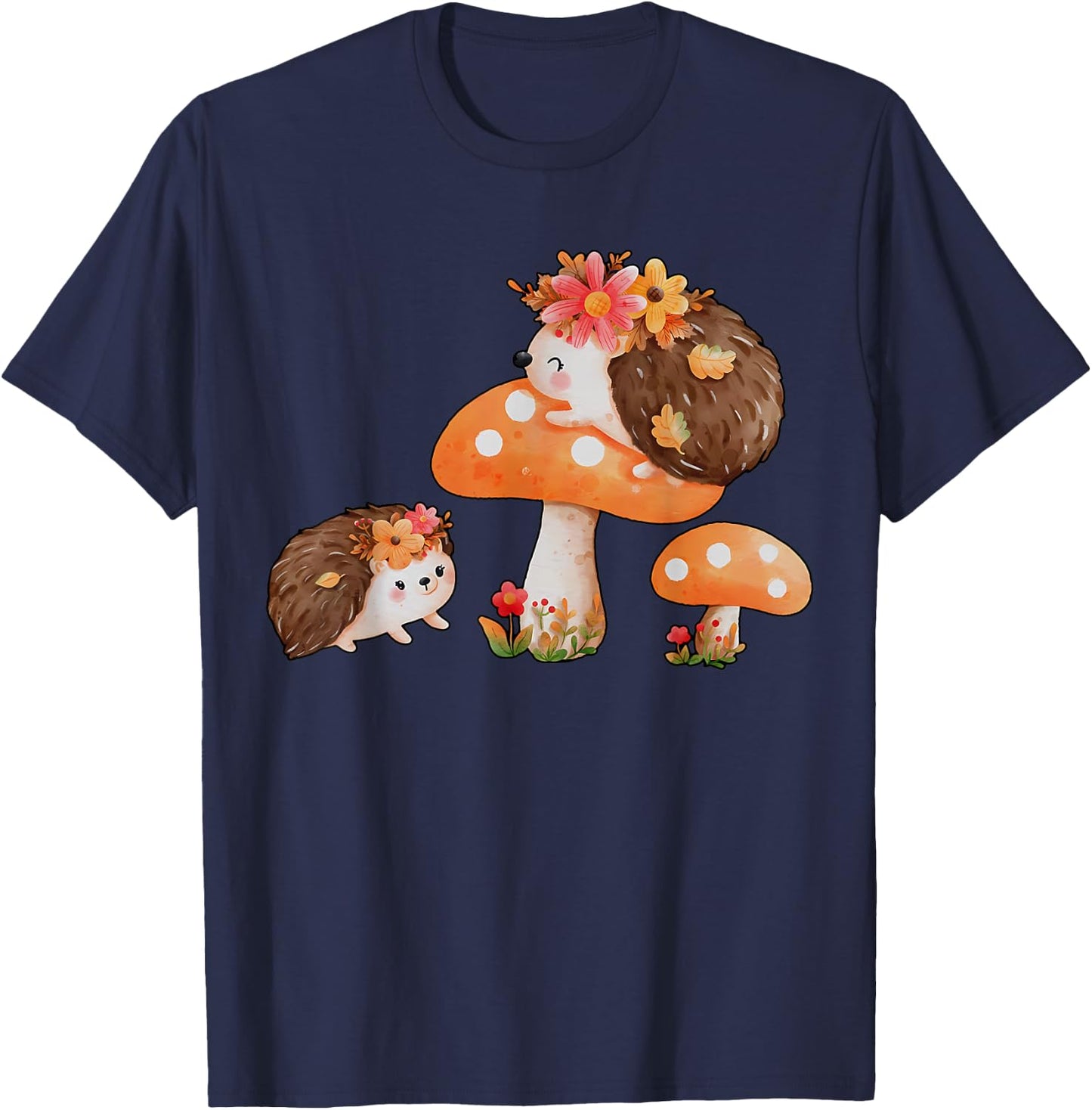 Cute Hedgehog Mushroom Fall Autumn Animal Lover T-Shirt - T-Shirt | Navy