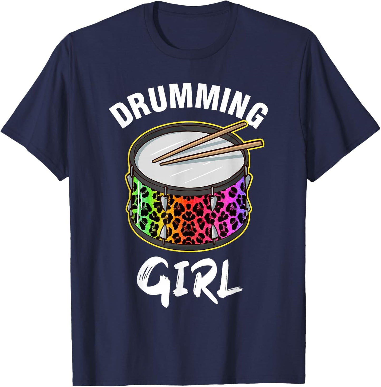 Drumming Girl Drums Leopard Marching Band Women Drummer T-Shirt - T-Shirt | Navy