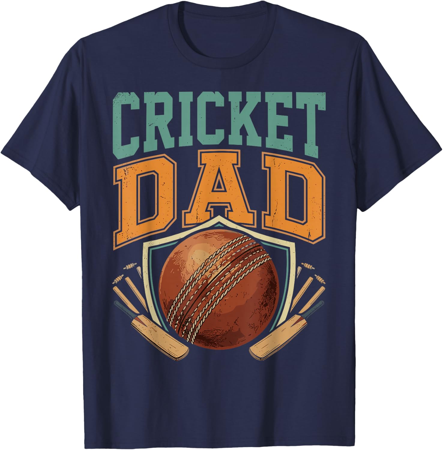 Cricket Dad Ball Bat Wicket Cricket Player Father Day T-Shirt - T-Shirt | Navy
