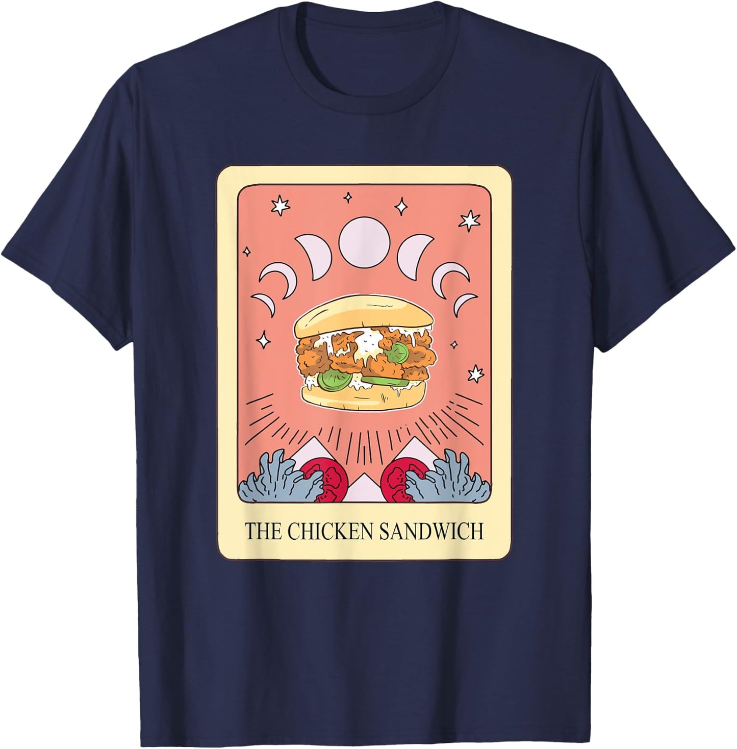 Chicken Sandwich Tarot Card Shirt Funny Chicken Burger T-Shirt - T-Shirt | Navy