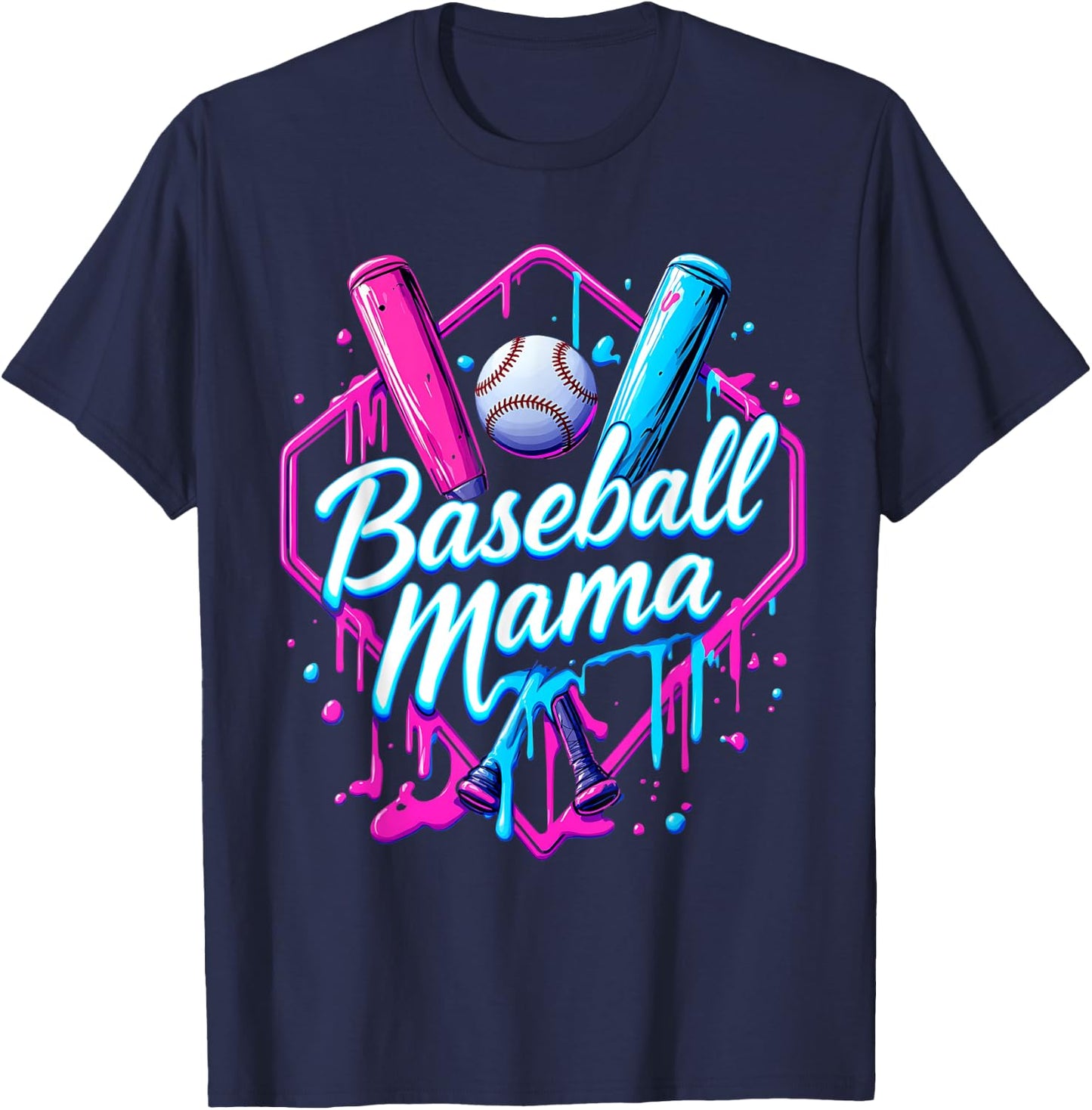 Funny Baseball Ice Cream Drip for Cool Mama T-Shirt - T-Shirt | Navy