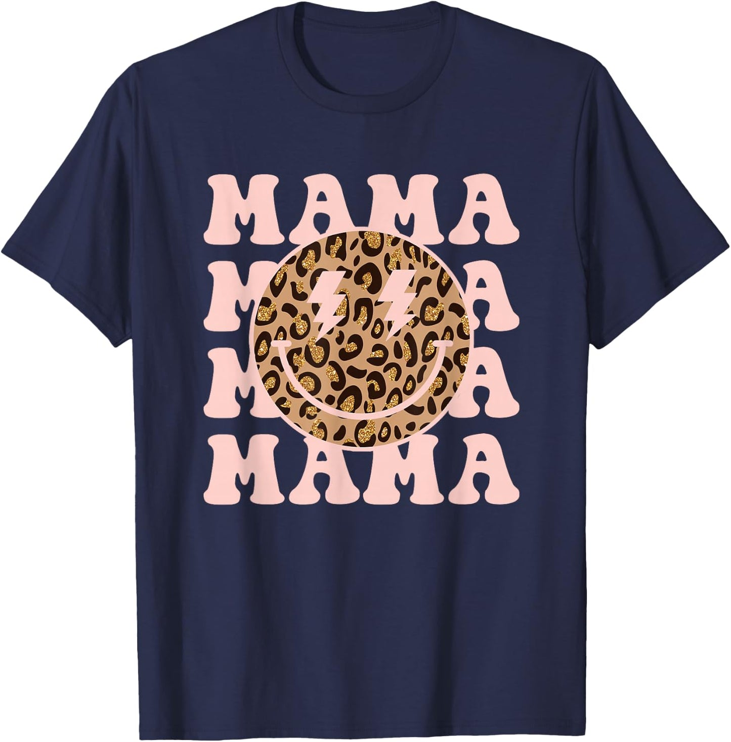 Mama Leopard Smile Face Shirt Trendy Positive Happy Face T-Shirt - T-Shirt | Navy