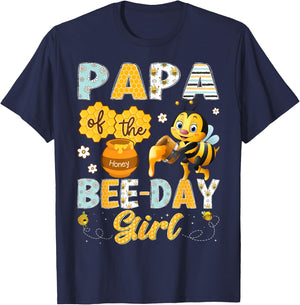 Papa Of The Bee-Day Girl Funny Bee Birthday Girl T-Shirt - T-Shirt | Navy