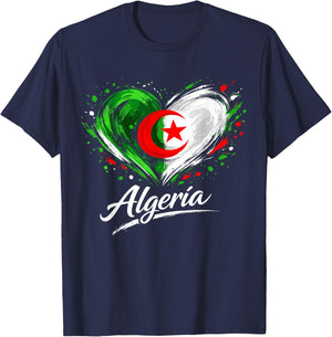 Algeria Heart Patriotic Algerian Pride T-Shirt - T-Shirt | Navy