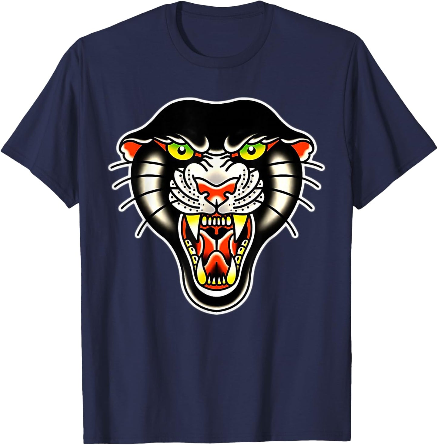 Panther Head Traditional Tattoo Flash T-Shirt - T-Shirt | Navy