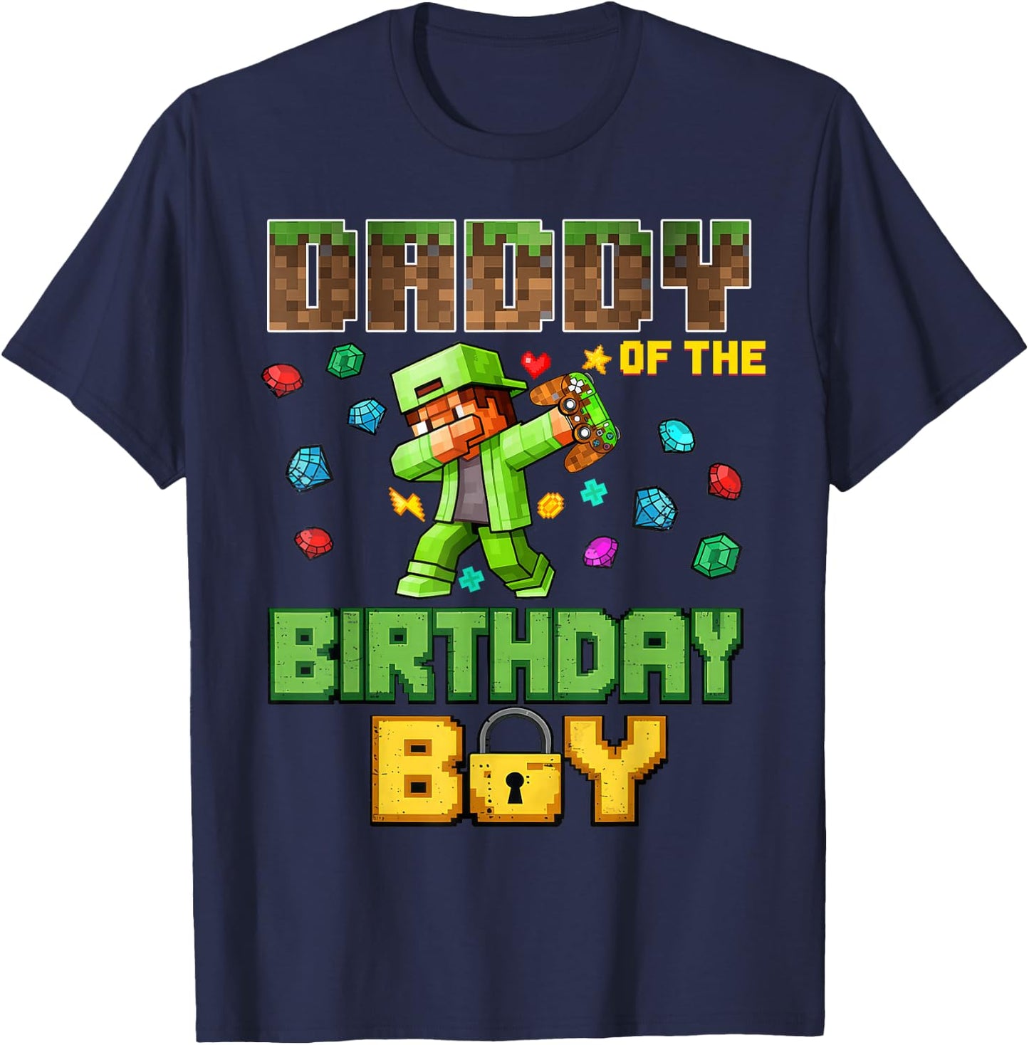 Mommy Daddy of The Birthday Boy Video Gamer Pixel Dab Number T-Shirt - T-Shirt | Navy