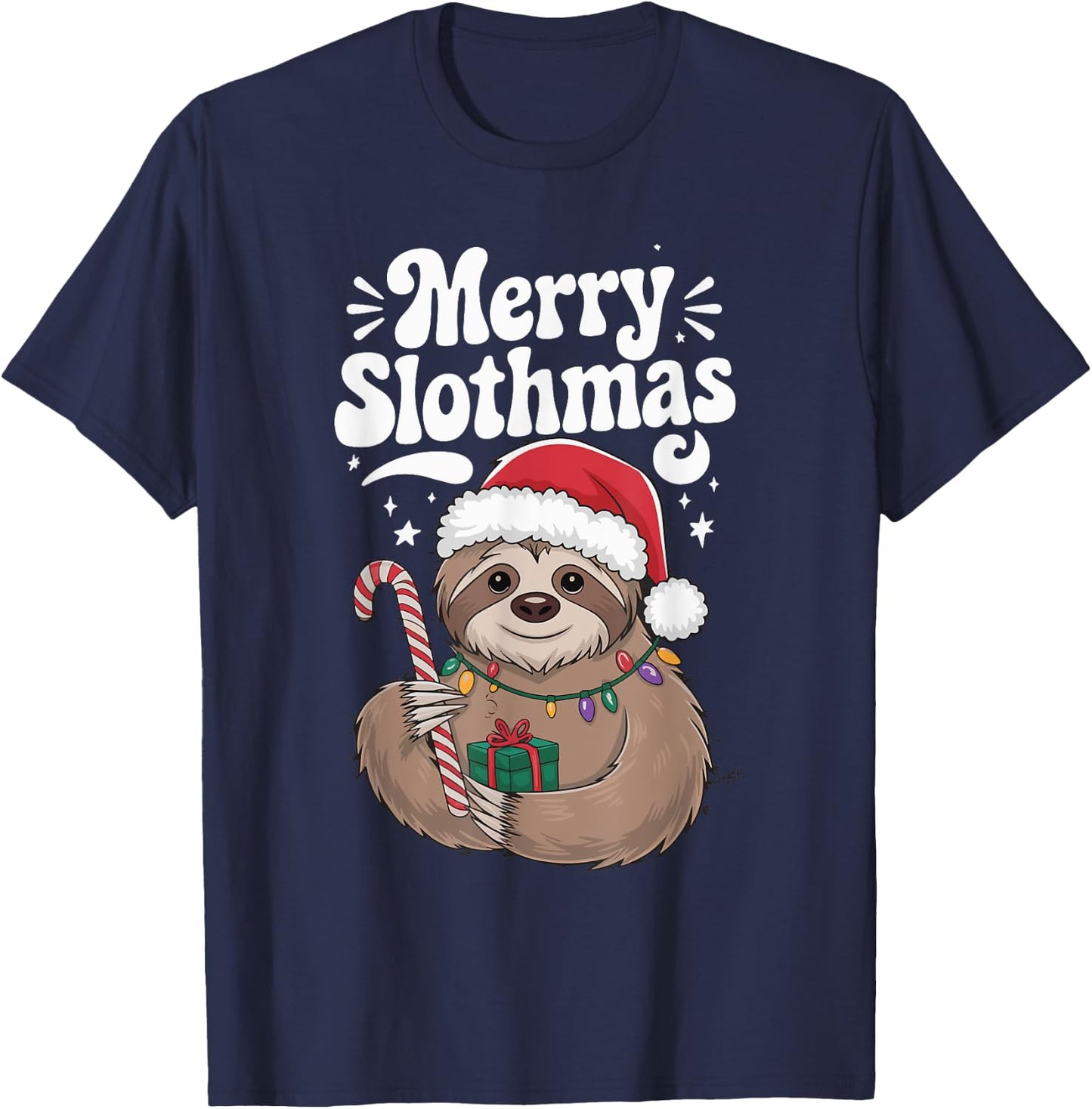 Merry Slothmas Christmas Sloth T-Shirt - T-Shirt | Navy