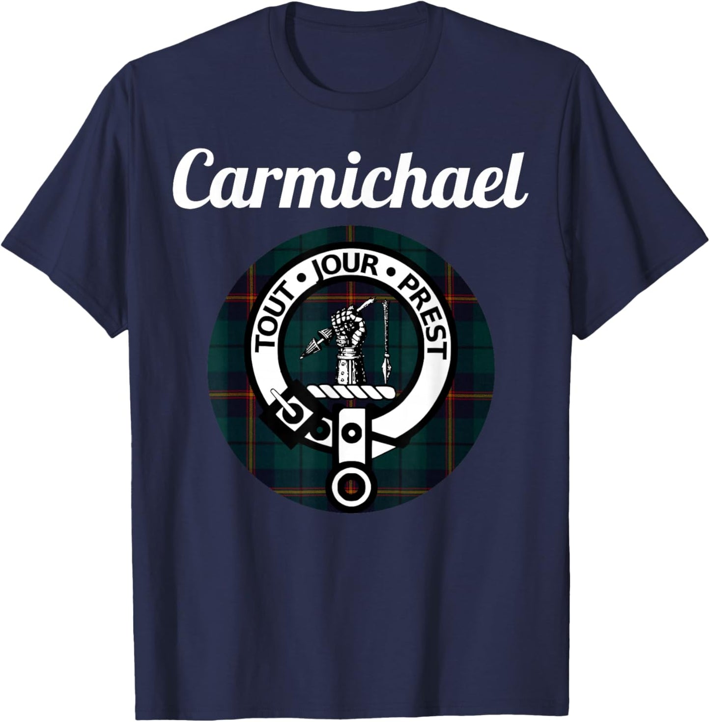 Carmichael Clan Scottish Name Coat of Arms Tartan T-Shirt - T-Shirt | Navy