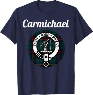 Carmichael Clan Scottish Name Coat of Arms Tartan T-Shirt - T-Shirt | Navy