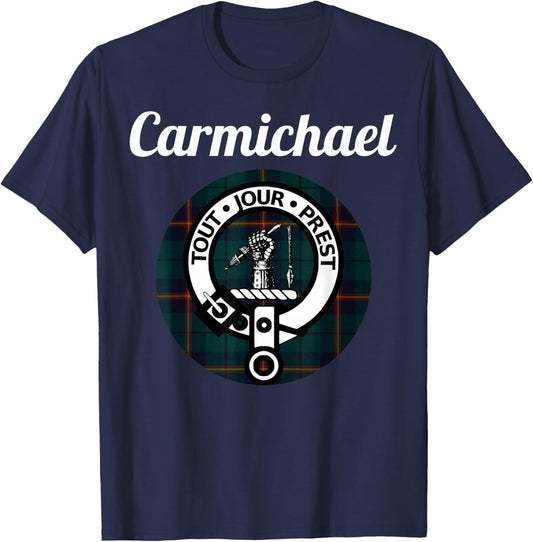 Carmichael Clan Scottish Name Coat of Arms Tartan T-Shirt - T-Shirt | Navy