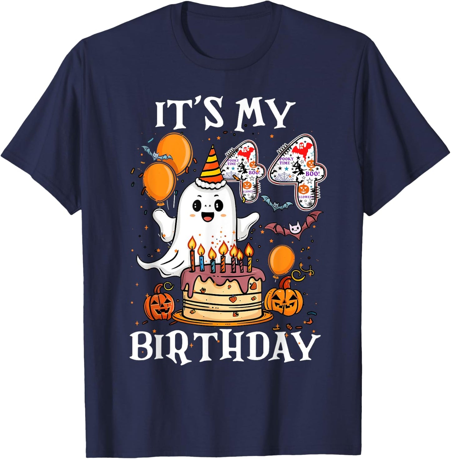 Boo It's My 44th Birthday Halloween Ghost 44 Years Old B-day T-Shirt - T-Shirt | Navy