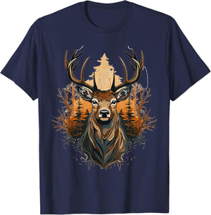 Deer, Wild Suede, Hunter , Black, S T-Shirt - T-Shirt | Navy