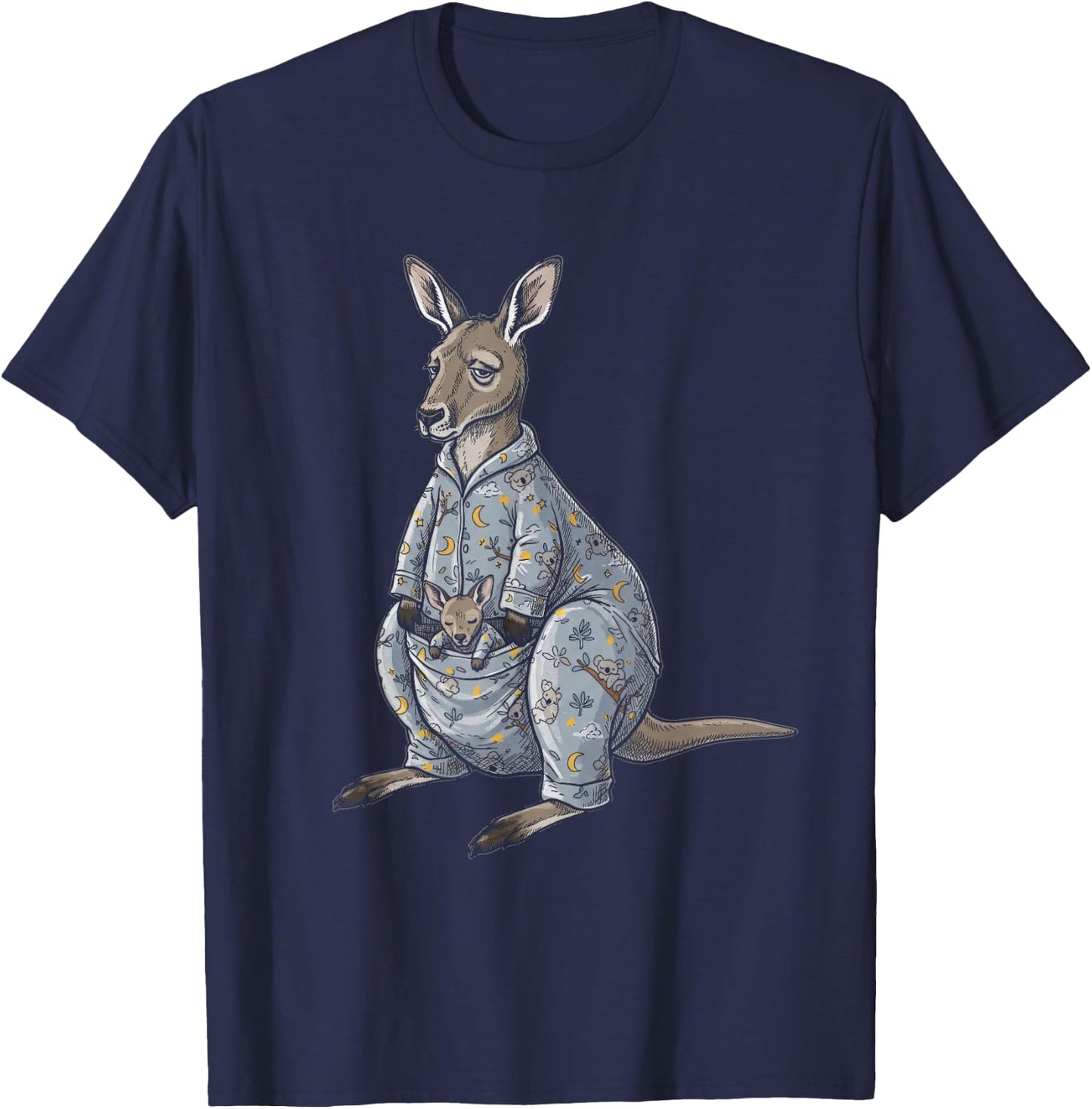 Funny Sleepy Kangaroo Pajama Women Men Kids Boys And Girls T-Shirt - T-Shirt | Navy