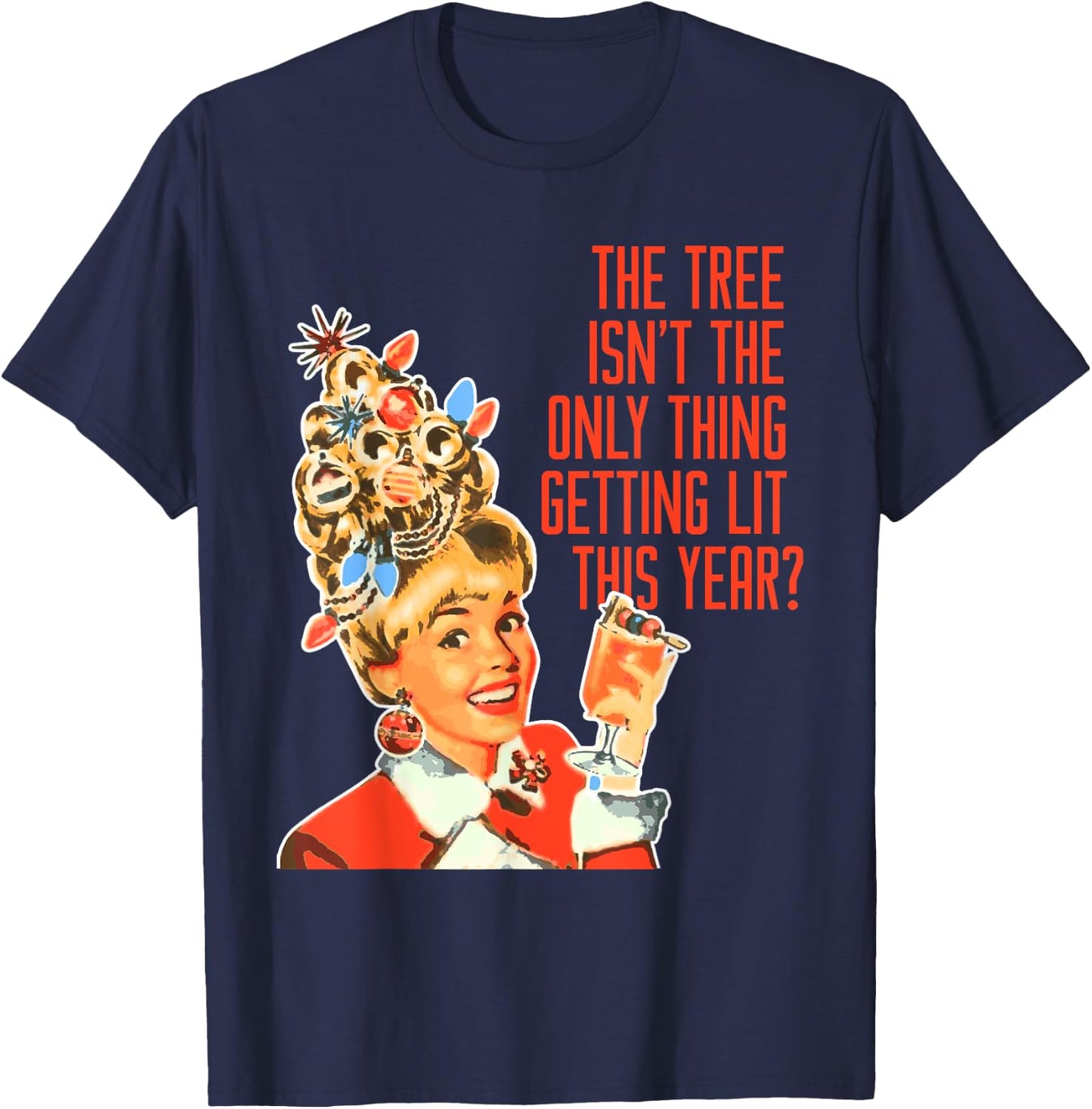 Getting Lit This Year Christmas Party Tree Gift T-Shirt - T-Shirt | Navy