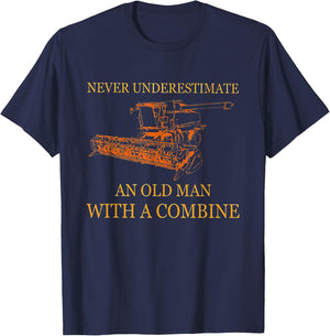 Never Underestimate an Old Man with A Combine T-Shirt - T-Shirt | Navy