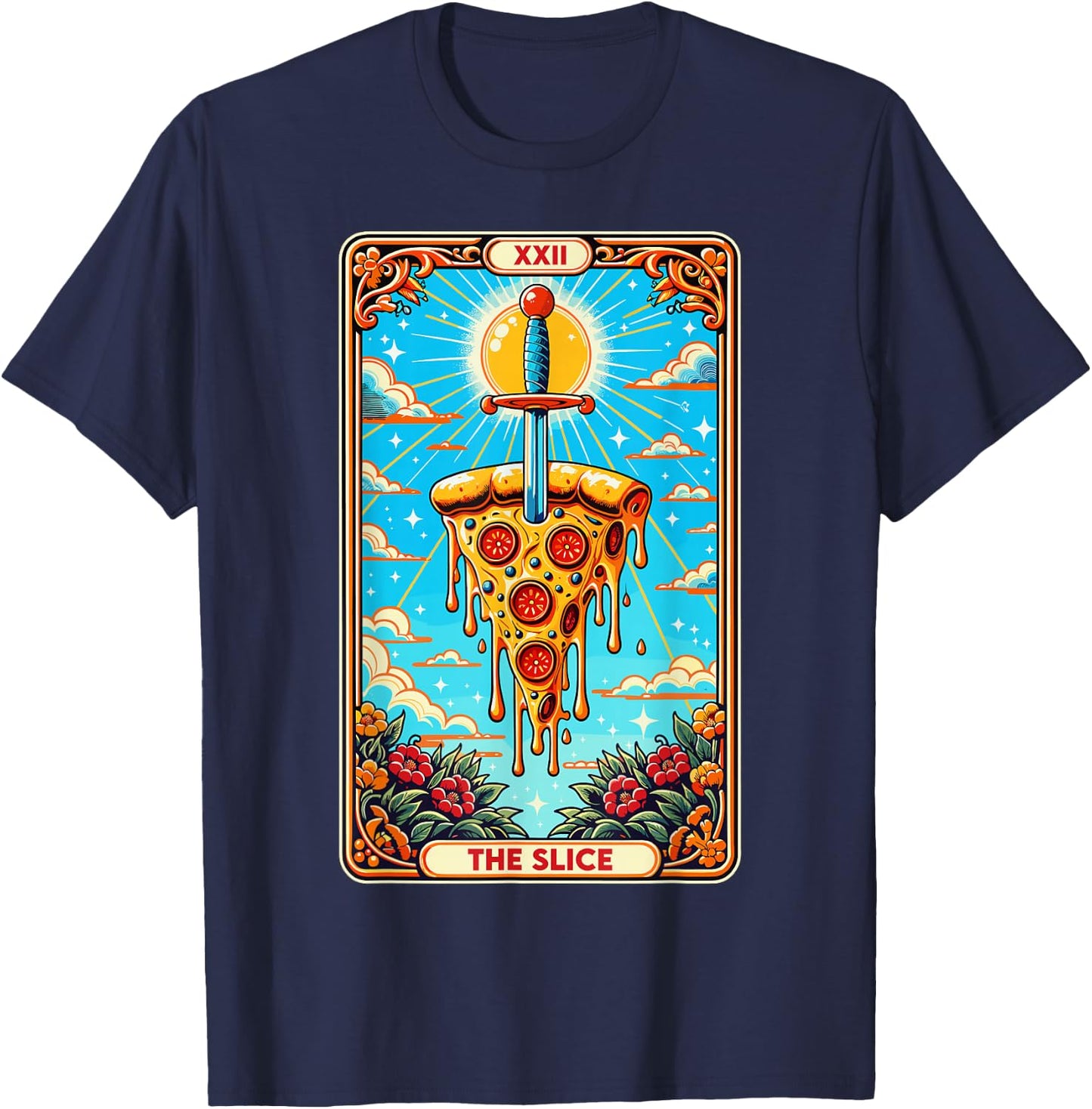 Tarot card funny pizza shirt pizza knife pizza shovel fast food T-Shirt - T-Shirt | Navy