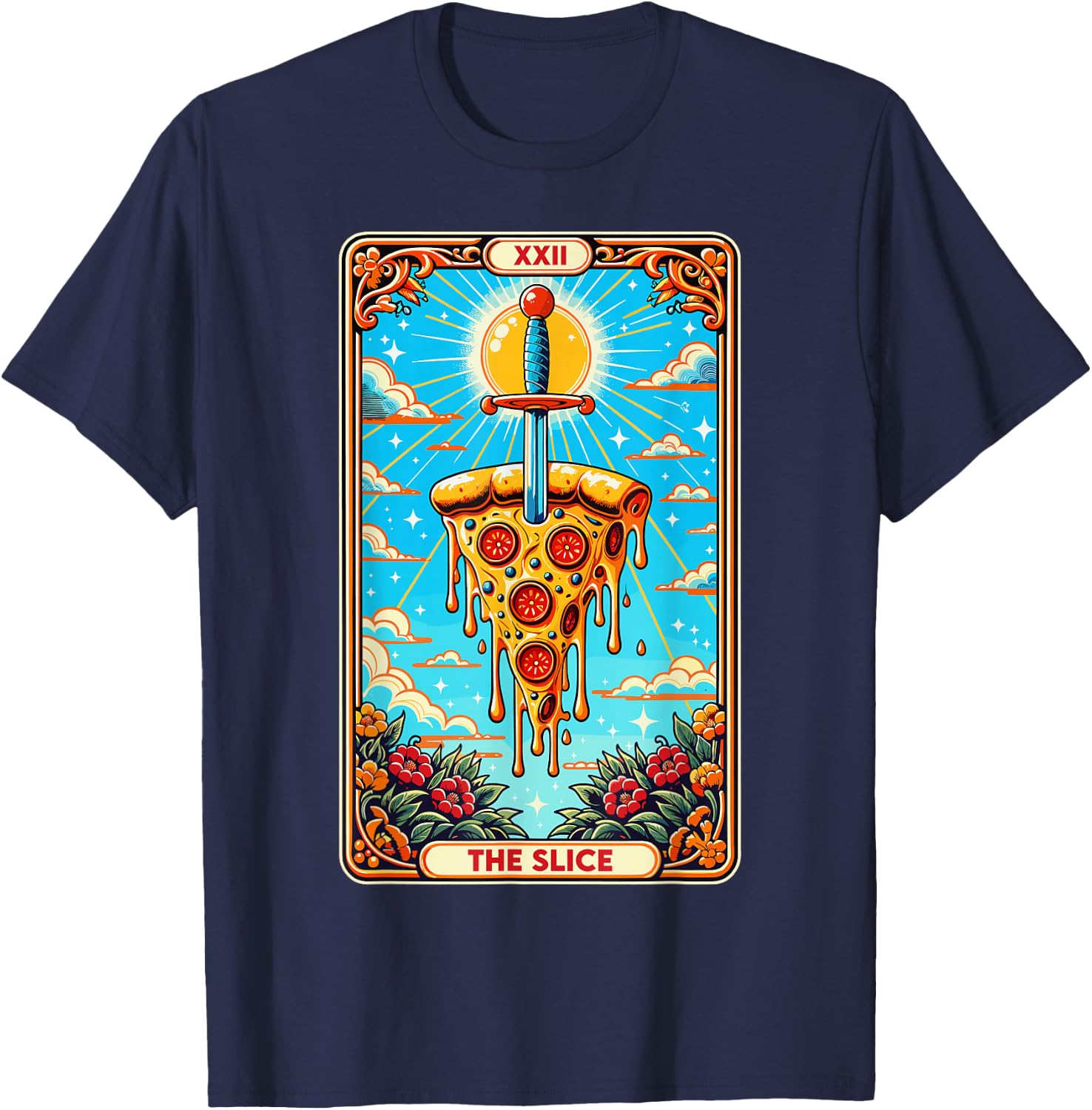 Tarot card funny pizza shirt pizza knife pizza shovel fast food T-Shirt - T-Shirt | Navy
