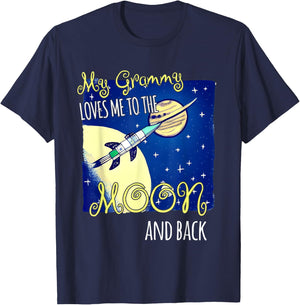 My Grammy Loves Me to the Moon and Back | Grammie Lover T-Shirt - T-Shirt | Navy
