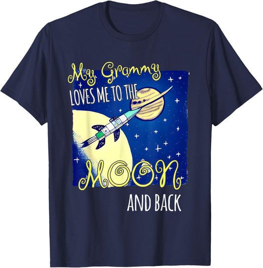 My Grammy Loves Me to the Moon and Back | Grammie Lover T-Shirt - T-Shirt | Navy