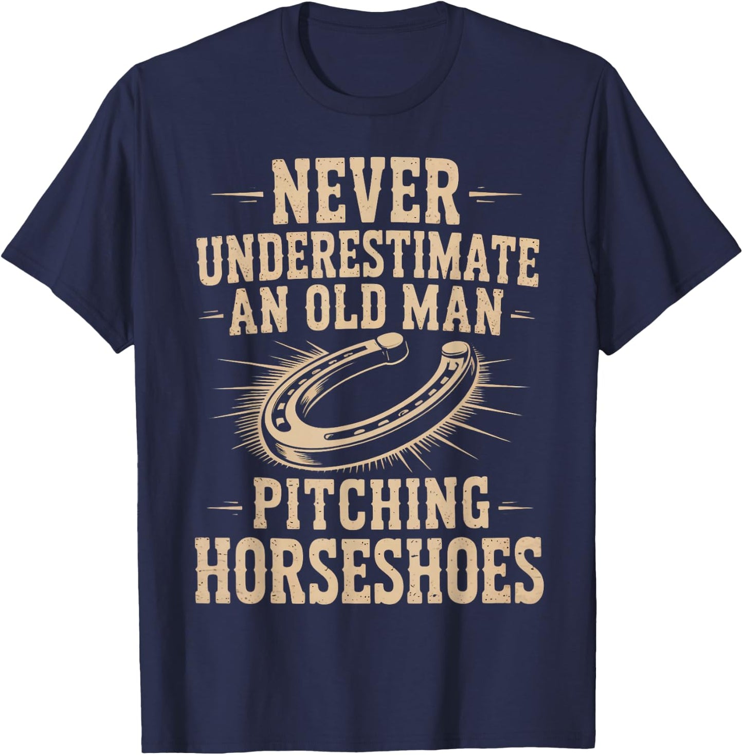 Old Man Pitching Horseshoes Game Ringer Horseshoe Pitching T-Shirt - T-Shirt | Navy