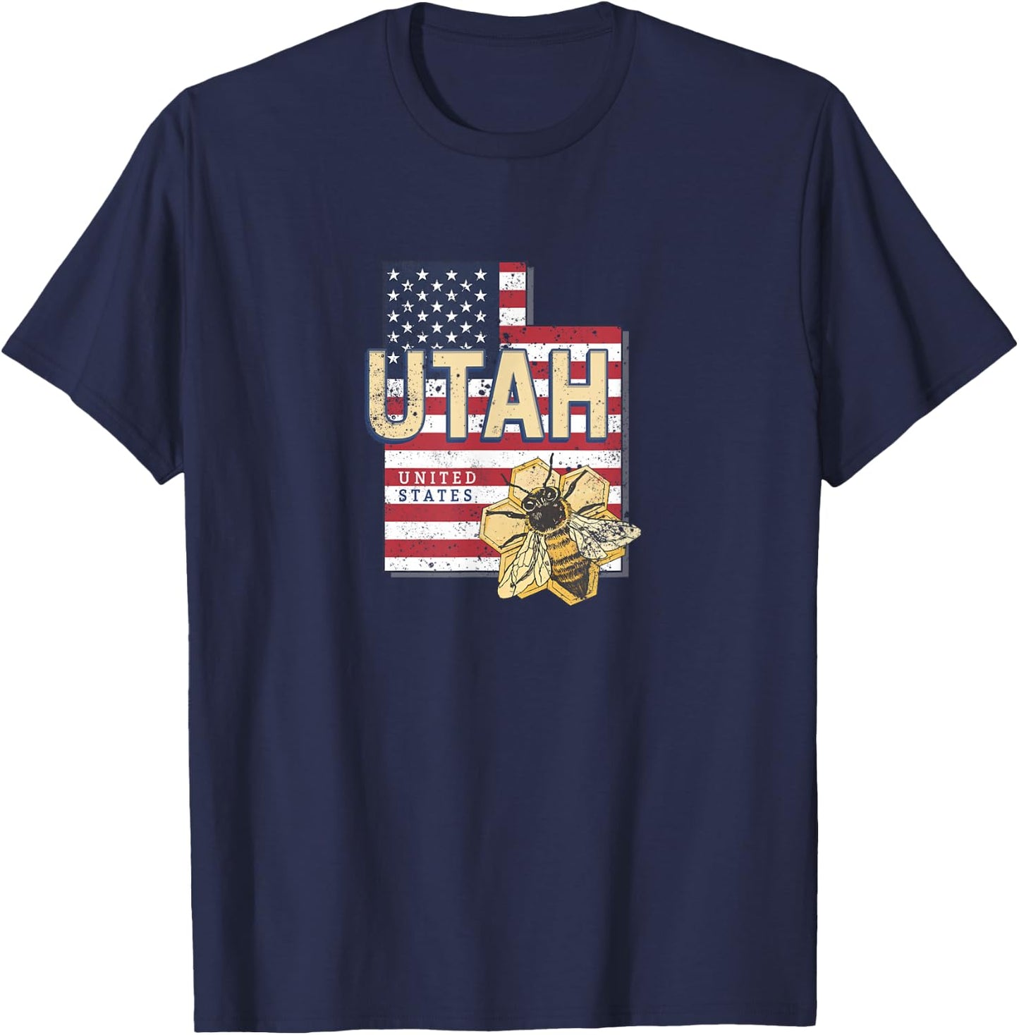 Utah with Bee United States retro map Vintage USA souvenir T-Shirt - T-Shirt | Navy