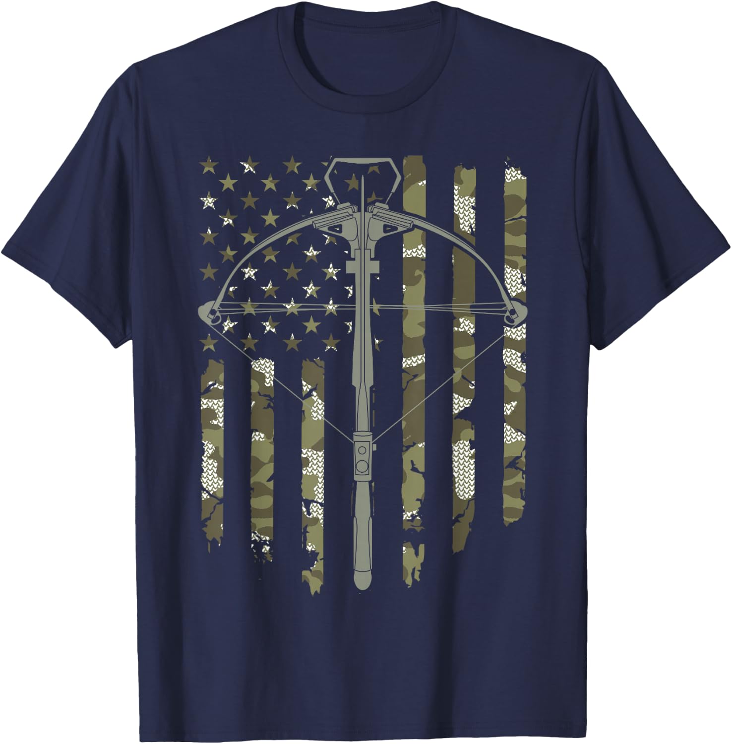 Crossbow Hunting Vintage American Flag Camouflage T-Shirt - T-Shirt | Navy