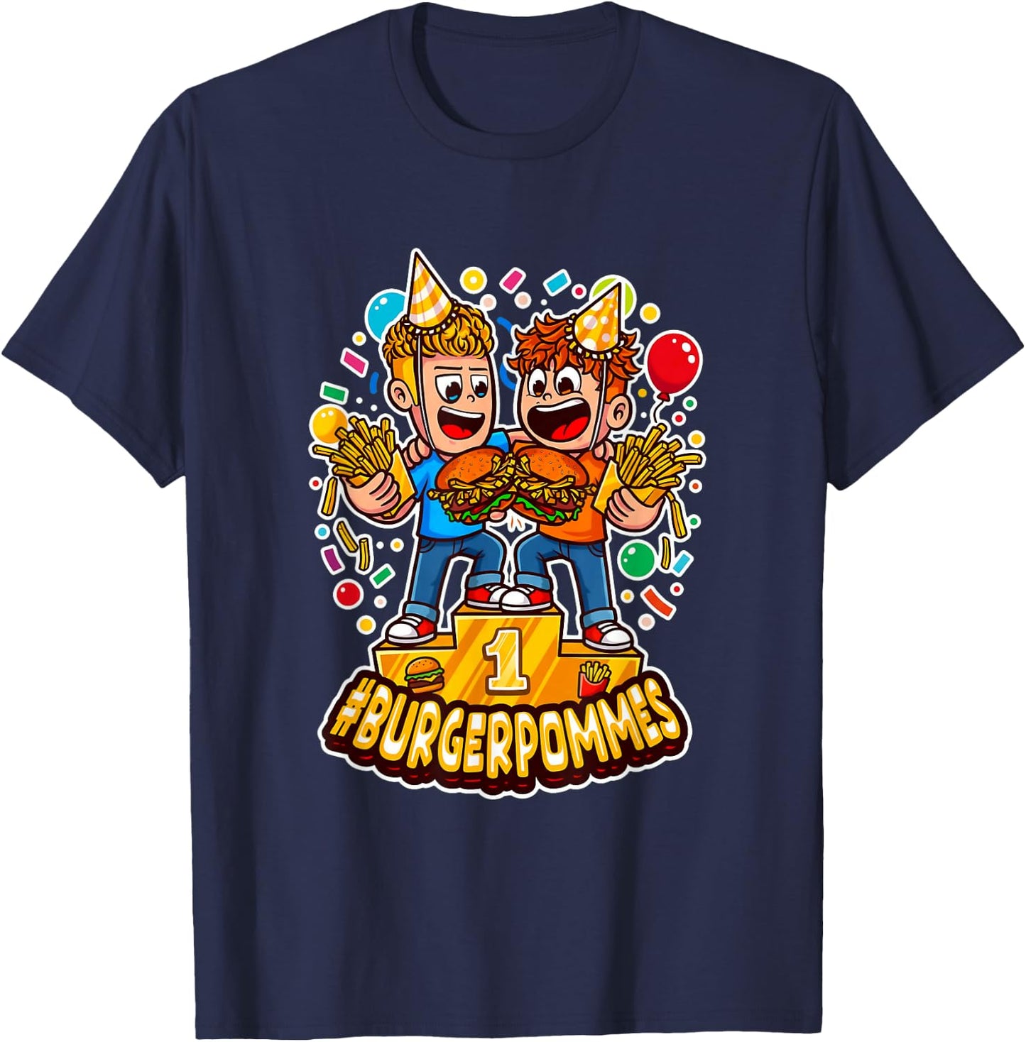 Cute Burger.Pommes Cartoon Art Sieger Podest Foodie T-Shirt - T-Shirt | Navy