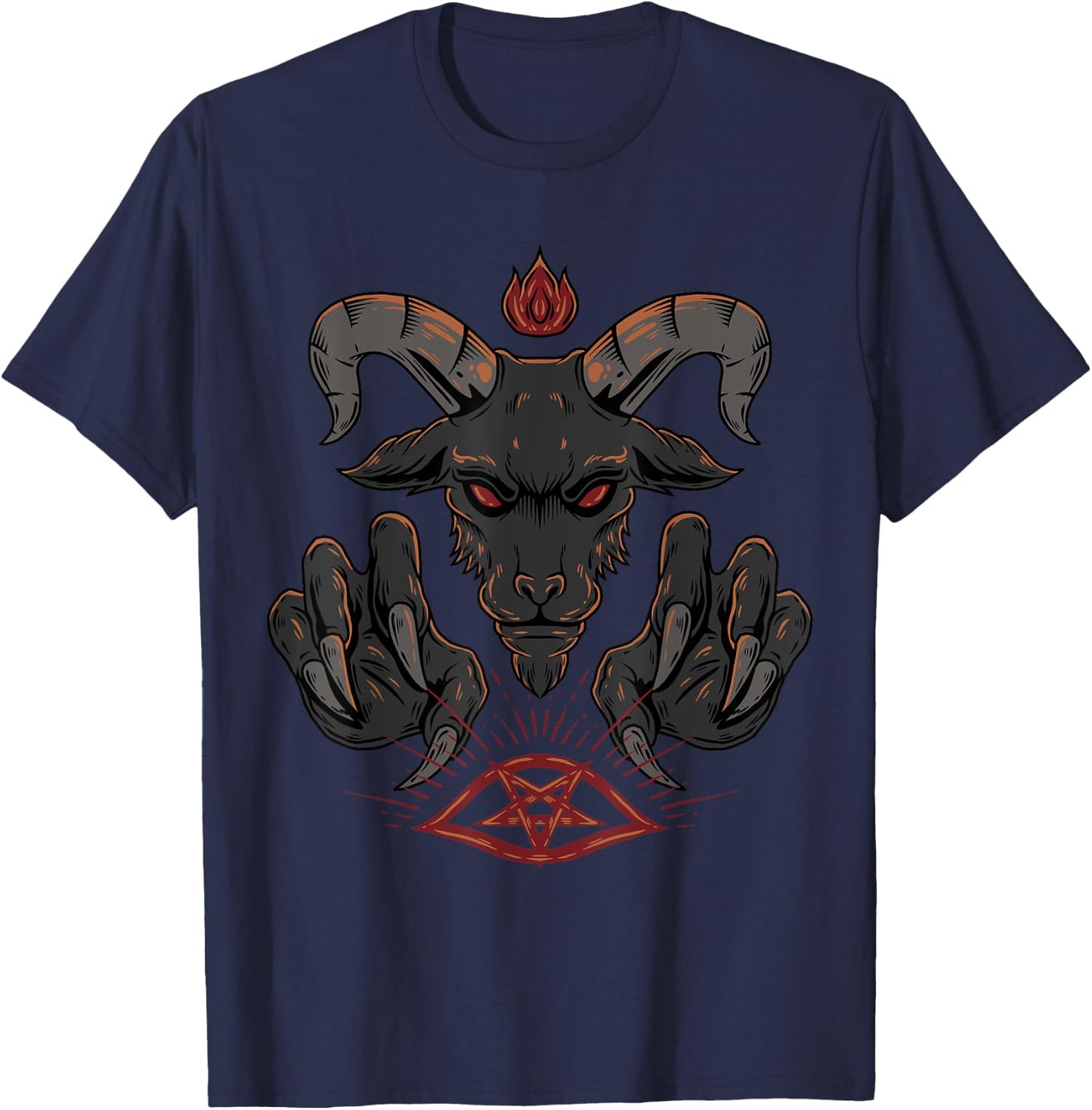Pentagram Eye Baphomet Satanic Satan Occult Goat T-Shirt - T-Shirt | Navy