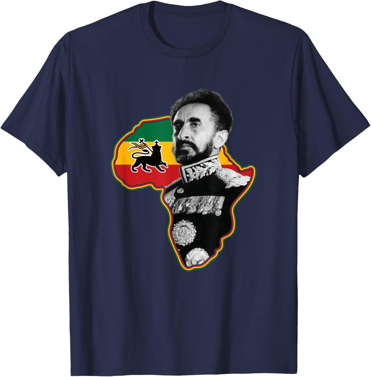 African Hero Haile Selassie I T-Shirt - T-Shirt | Navy