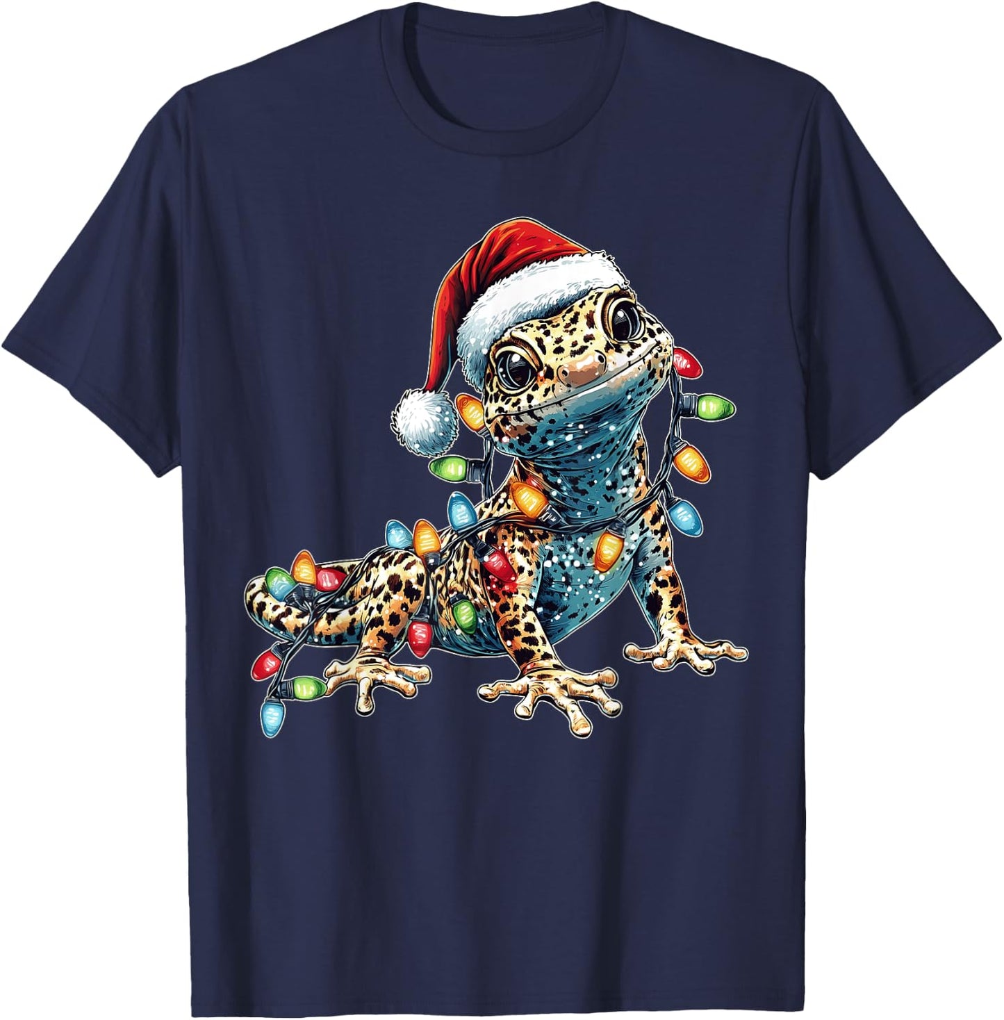 Leopard Gecko Lizard Christmas Hat Xmas T-Shirt - T-Shirt | Navy