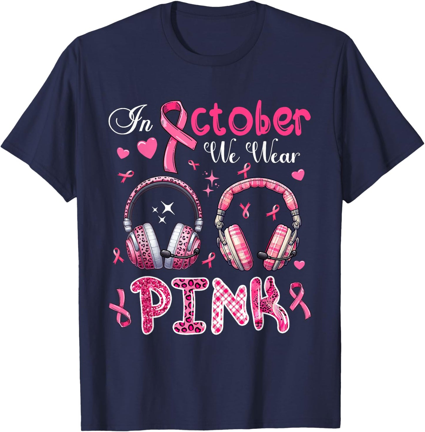 In October We Wear Pink Breast Cancer Awareness Dispatcher T-Shirt - T-Shirt | Navy