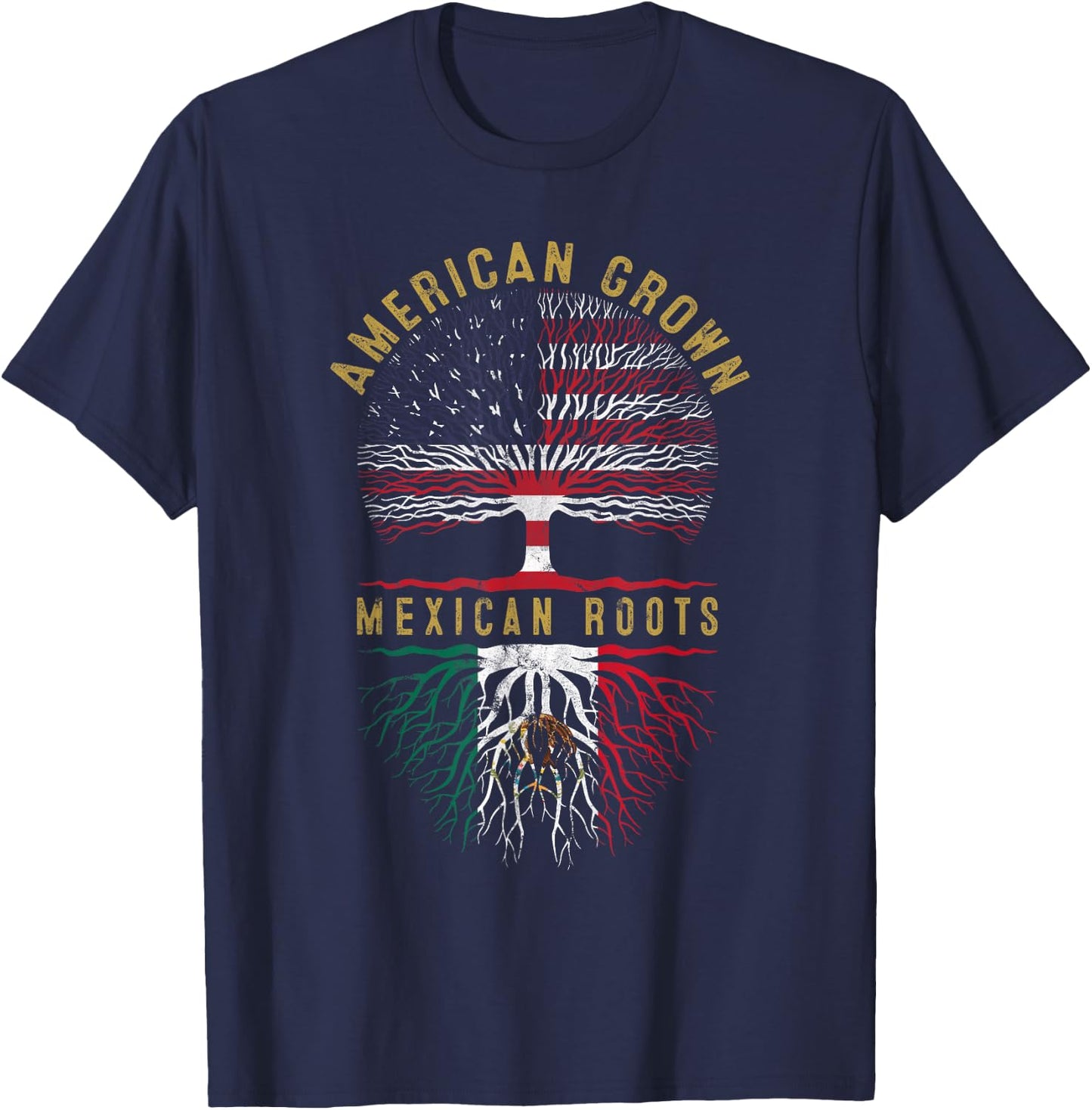 Distressed Tree USA Flag American Grown Mexican Roots T-Shirt - T-Shirt | Navy