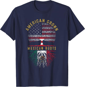 Distressed Tree USA Flag American Grown Mexican Roots T-Shirt - T-Shirt | Navy