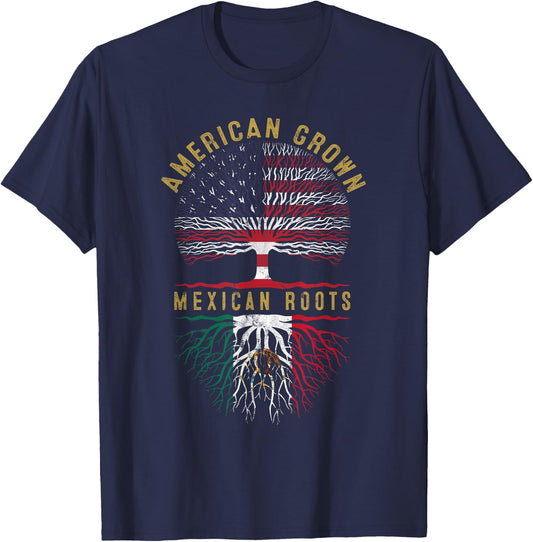 Distressed Tree USA Flag American Grown Mexican Roots T-Shirt - T-Shirt | Navy