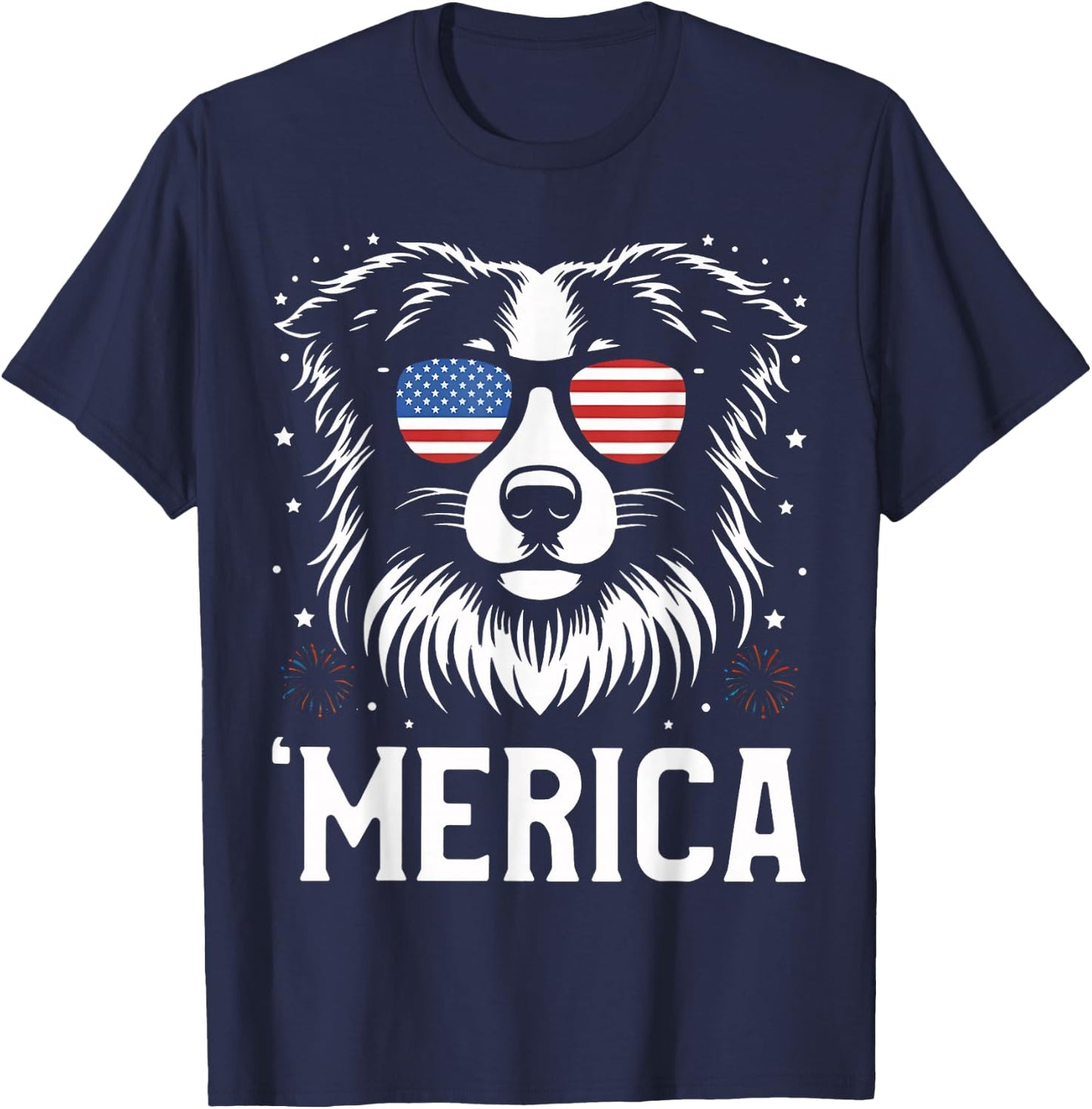 Australian Shepherd Merica Patriotic Dog American Flag Meme T-Shirt - T-Shirt | Navy