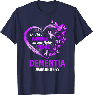 In This Family Nobody Fight Alone Dementia Awareness Purple T-Shirt - T-Shirt | Navy