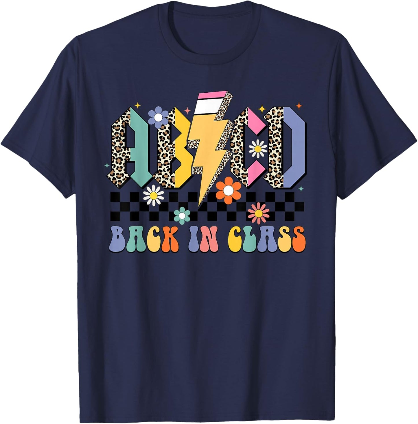 Back In Class ABCD Pencil Leopard Back To School Teacher T-Shirt - T-Shirt | Navy