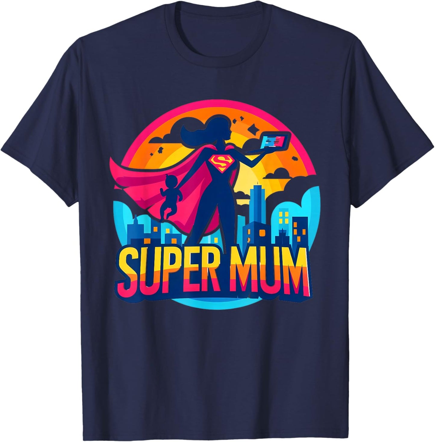 Birthday Gifts For Mom - Super Mum , Black, S T-Shirt - T-Shirt | Navy