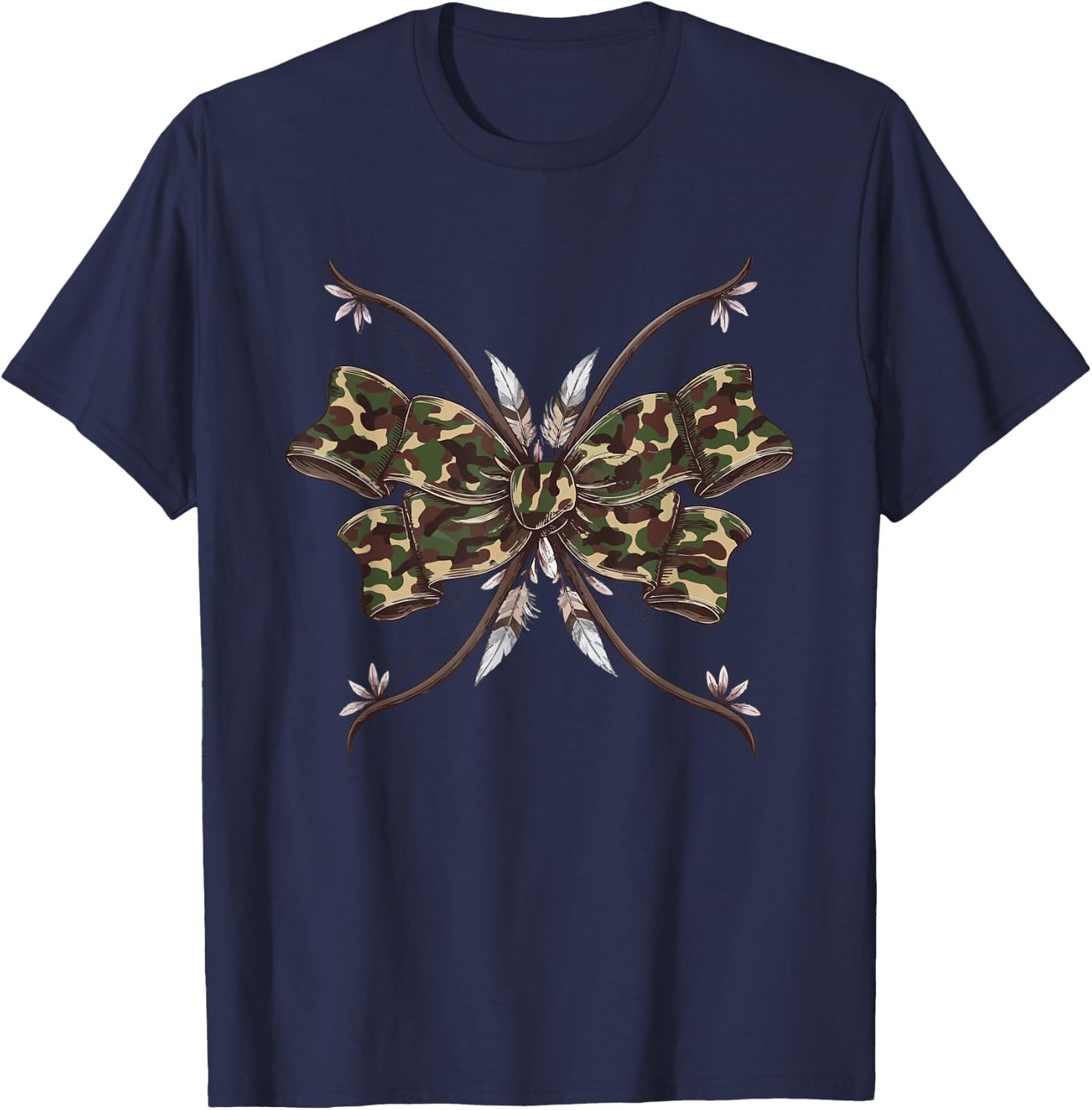 Coquette Camo Bow Camouflage Antlers Hunting Duck Women Girl T-Shirt - T-Shirt | Navy