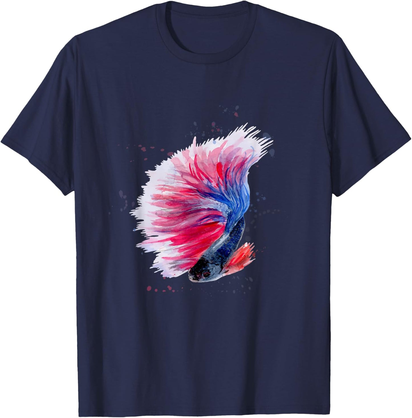 Red, White and Blue Watercolor Style Beautiful Betta Fish T-Shirt - T-Shirt | Navy