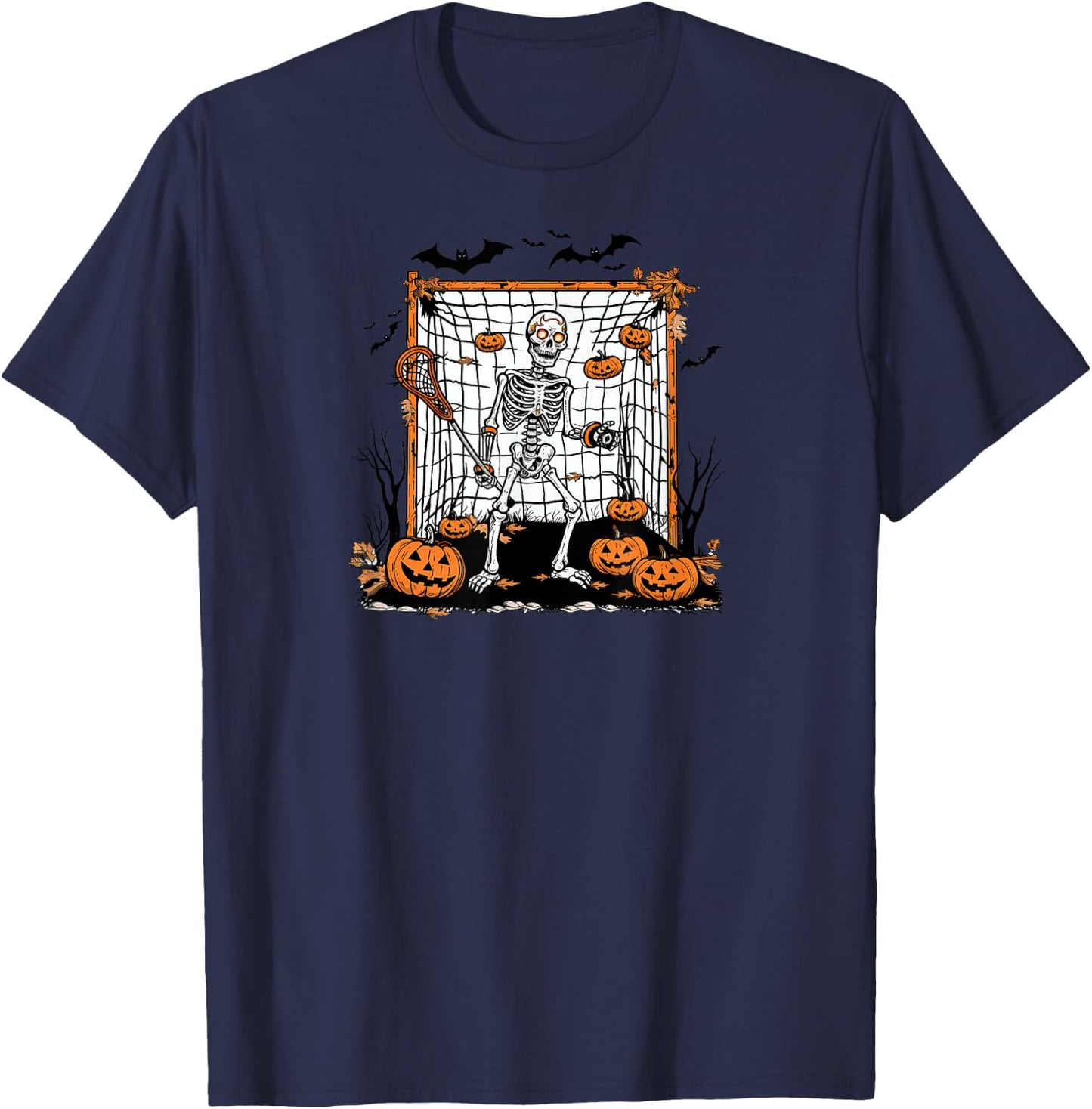Halloween Lacrosse Skeleton Goalie T-Shirt - T-Shirt | Navy