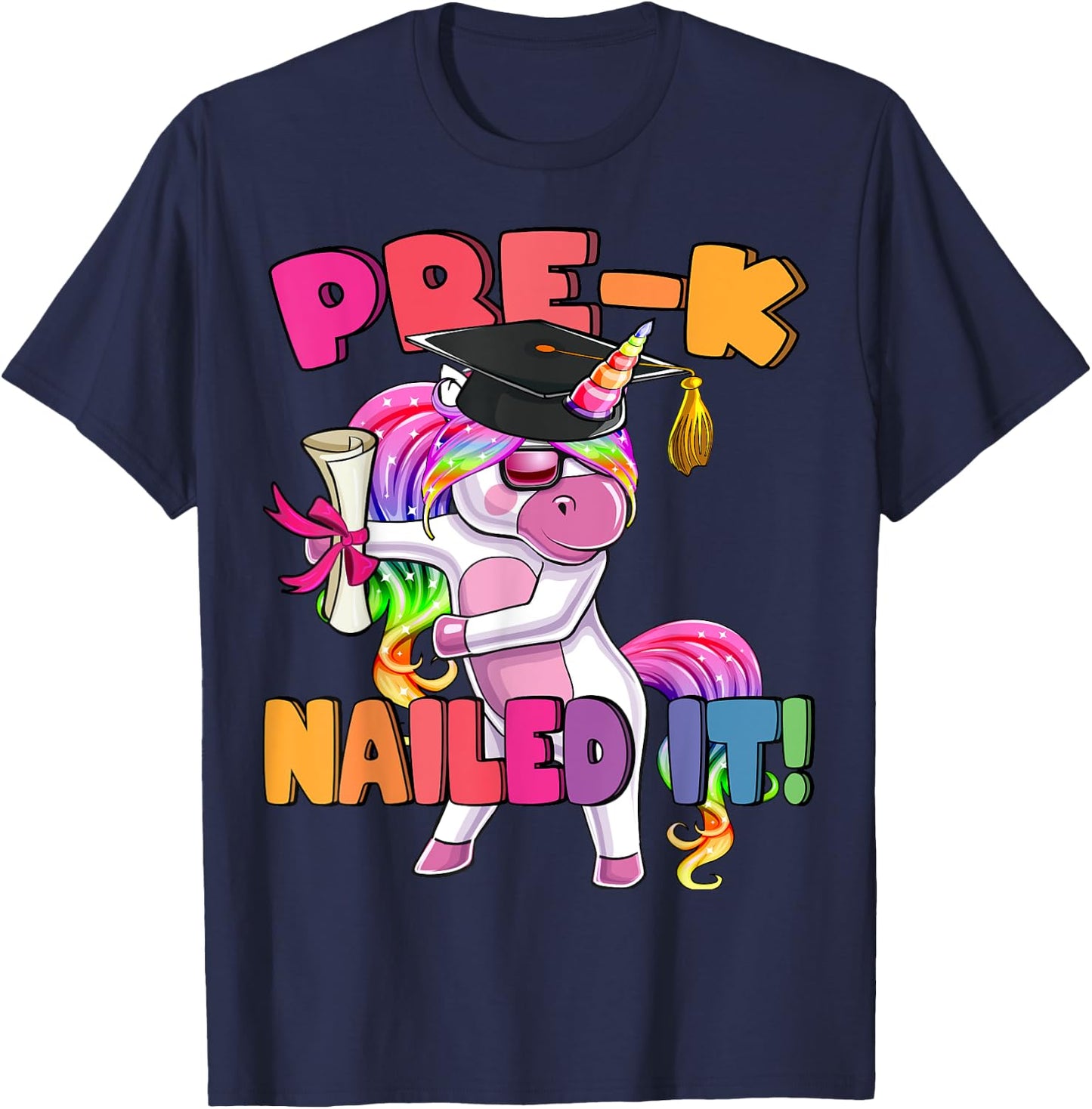Pre-K Nailed It Flossing Unicorn Graduation Shirt Gift Girls T-Shirt - T-Shirt | Navy