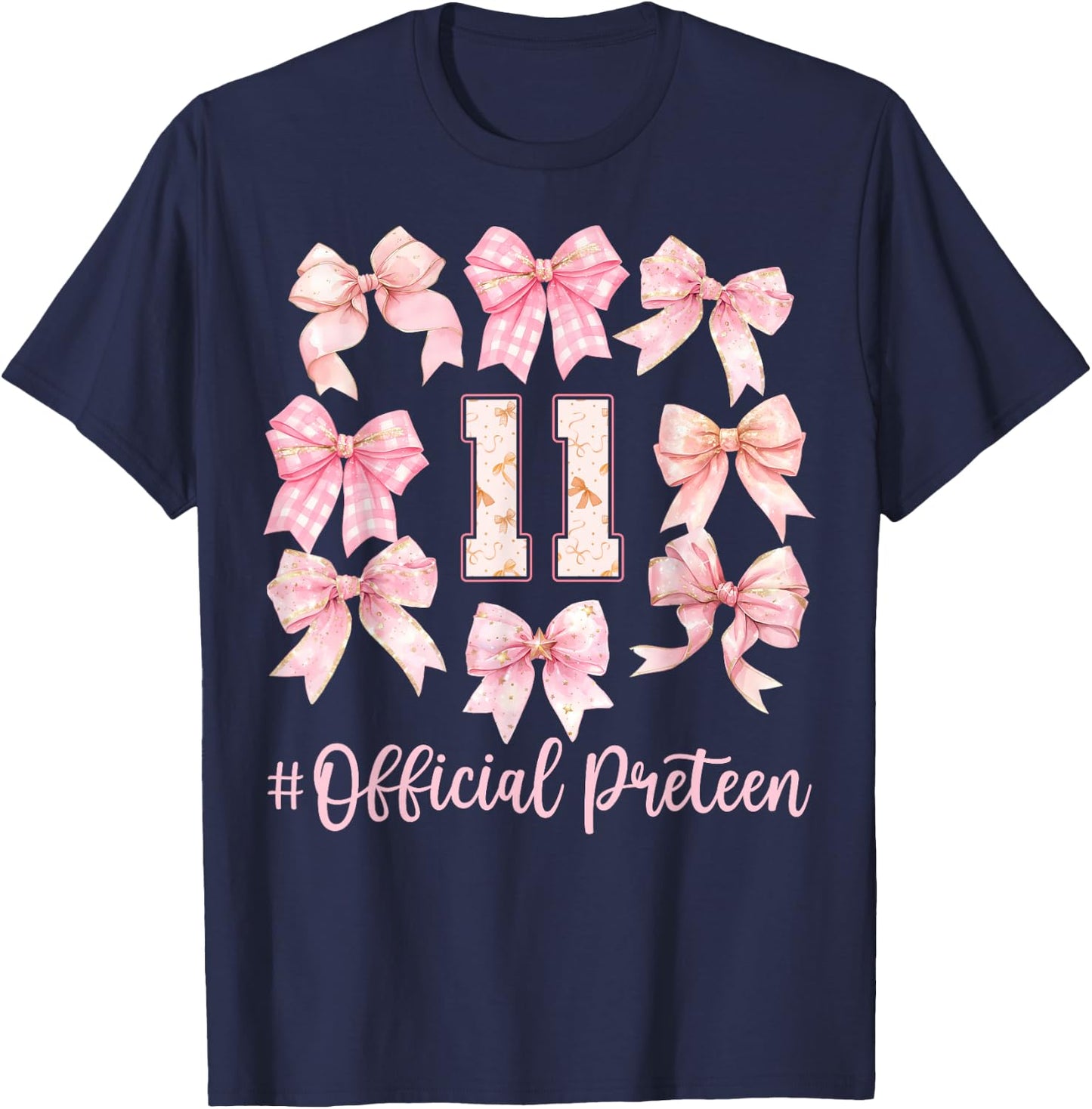 11th Birthday Girl Coquette Bow Official Preteen Girls T-Shirt - T-Shirt | Navy