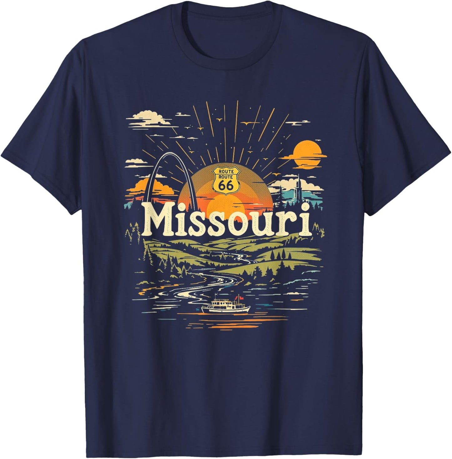 Retro Missouri Home State MO Nature Sunset Vintage T-Shirt - T-Shirt | Navy
