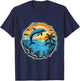 Dolphin Sunset Scene Ocean Tropical Beach Vibes , Black, S T-Shirt - T-Shirt | Navy
